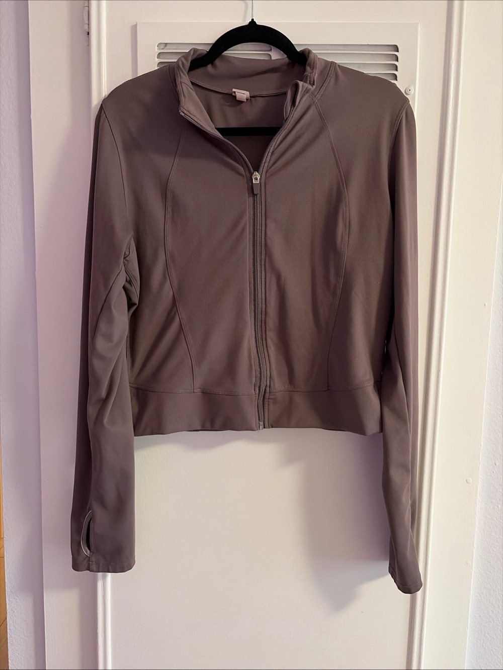 90 Degrees by Reflex Women's Zip-Front Lightweight Jacket in Taupe Active Gym